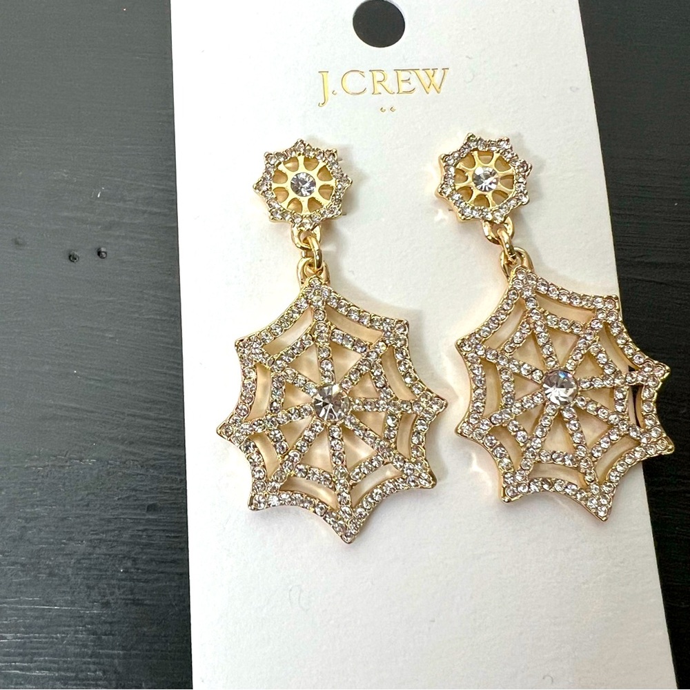 J. Crew Rhinestone Spider Web drop earrings NWT